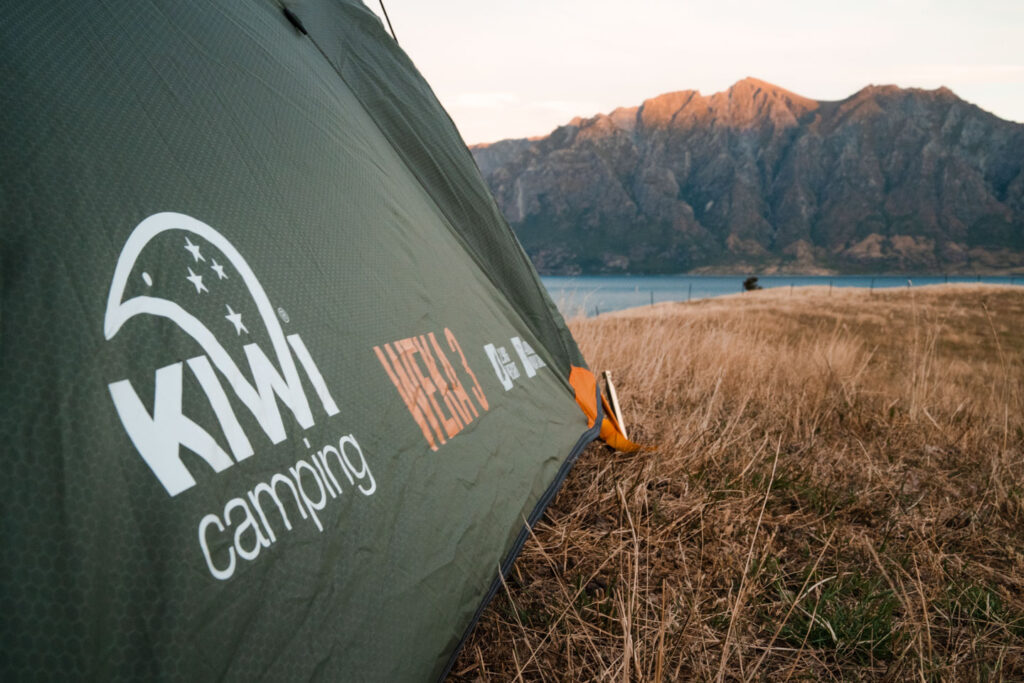 kiwi camping weka hiker tent logo close up lifestyle