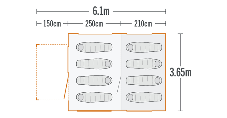 kiwi camping kakapo 8 canvas tent floor plan KC070 230