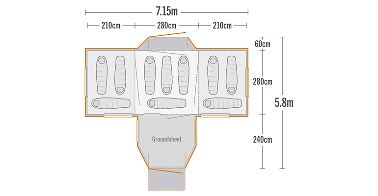 kiwi camping takahe 10 family tent floor plan KC072 118